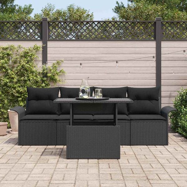 vidaXL Havesofa Sæt med pude med opbevaring 5 pcs Sort Poly Rattan