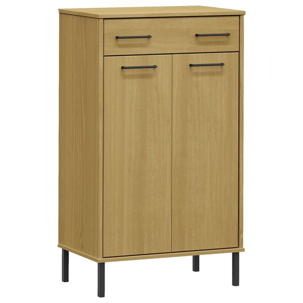 vidaXL skoskab med metalben OSLO massivt fyrretræ brun