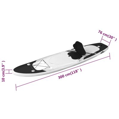 vidaXL oppusteligt paddleboardsæt 300x76x10 cm sort