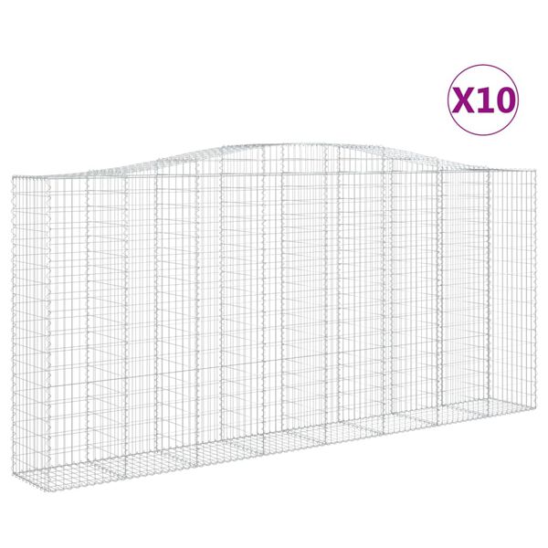 vidaXL buede gabionkurve 10 stk. 400x50x180/200 cm galvaniseret jern