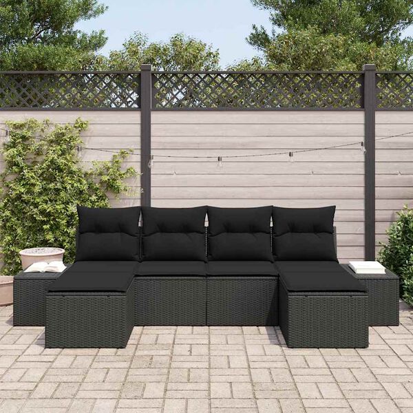 vidaXL Havesofa Sæt med pude med opbevaring 4 pcs Sort polyrattan