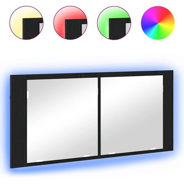 vidaXL LED Spejlskab med d&oslash;r Sort eg 100 x 12 x 45 cm Konstrueret tr&aelig;