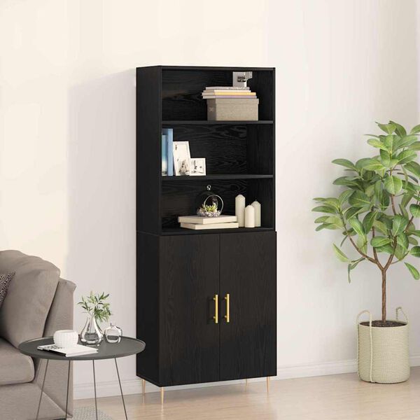 vidaXL Highboard Sort eg 69,5 x 34 x 180 cm Konstrueret tr&aelig;