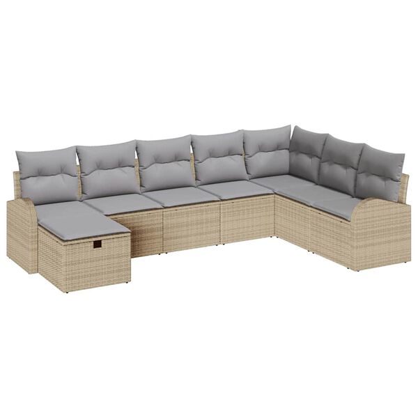 vidaXL Havesofa S&aelig;t med pude med opbevaring 8 pcs Beige Poly rattan