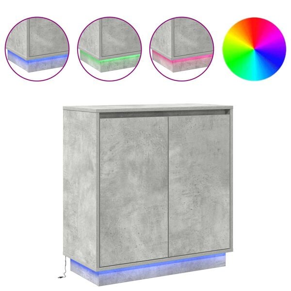 vidaXL LED Sideboard Beton Gr&aring; 71 x 34,5 x 75 cm Konstrueret tr&aelig;