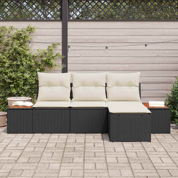 vidaXL Havesofa S&aelig;t med pude med pude 4 pcs Sort polyrattan