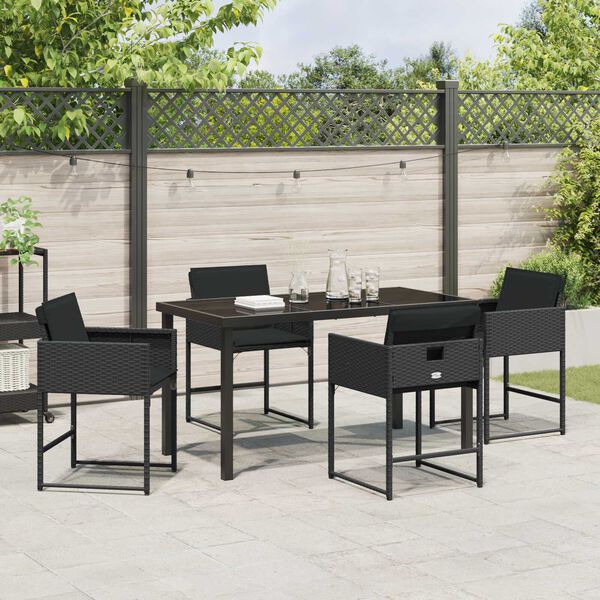 vidaXL Have Spisebordss&aelig;t med pude 5 pcs Sort polyrattan