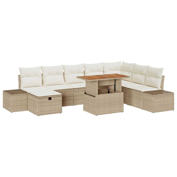vidaXL Havesofa S&aelig;t med pude med opbevaring 9 pcs Beige Poly rattan