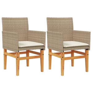 vidaXL havestole 2 stk. med hynder polyrattan og massivt tr&aelig; beige