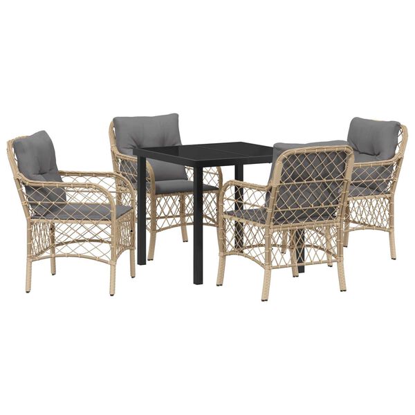 vidaXL Have Spisebordss&aelig;t med pude 5 pcs Beige polyrattan
