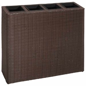 vidaXL plantekasse med 4 krukker polyrattan brun