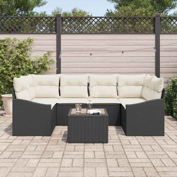 vidaXL Sofa Sæt med pude med pude 7 pcs Sort og Cream polyrattan