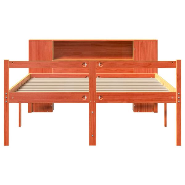 vidaXL seng med reol uden madras 150x200 cm massivt tr&aelig; gyldenbrun