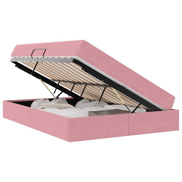 vidaXL Seng med opbevaring og madras Lyserød 140 x 190 cm Fløjl