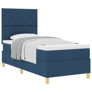 vidaXL Box spring seng med madras med hovedg&aelig;rde Bl&aring; 90 x 200 cm Stof