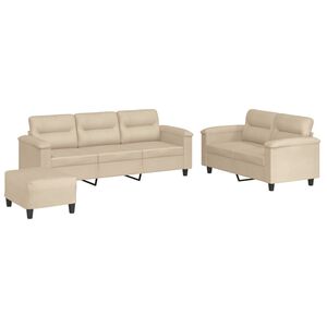 vidaXL sofas&aelig;t 3 dele med hynder mikrofiberstof cremefarvet