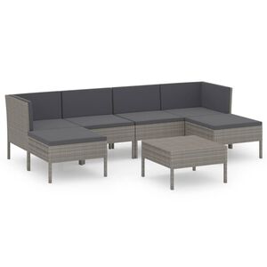 vidaXL lounges&aelig;t til haven 7 dele med hynder polyrattan gr&aring;