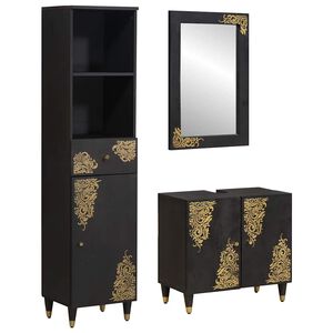 vidaXL Badev&aelig;relsesskabs&aelig;t med skuffe 3 pcs Sort Massivt mangotr&aelig;