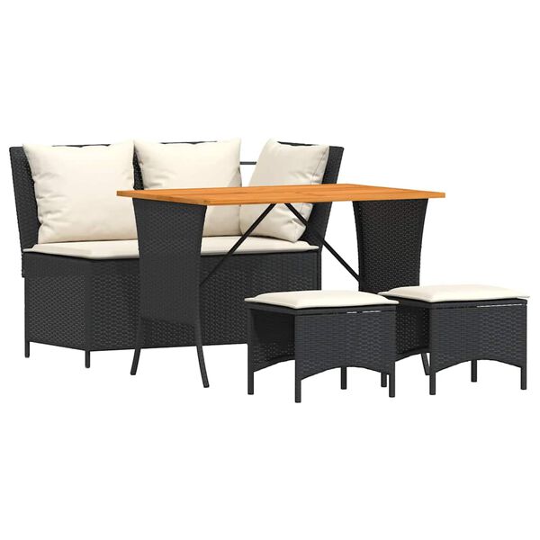 vidaXL spisebordss&aelig;t til haven 4 dele med hynder polyrattan sort
