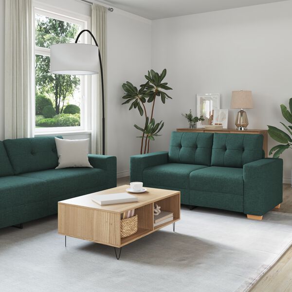vidaXL Sofa 3 pcs Mørkegrøn Linned-blandet stof