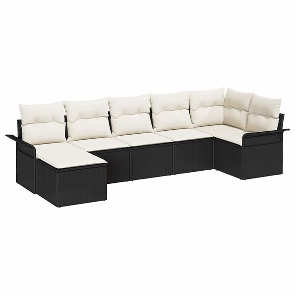 vidaXL Havesofa S&aelig;t med pude 7 pcs Sort polyrattan