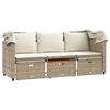 vidaXL 3-personers havesofa med baldakin og skamler polyrattan beige