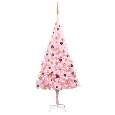 vidaXL kunstigt juletræ med lys og kuglesæt 240 cm PVC lyserød