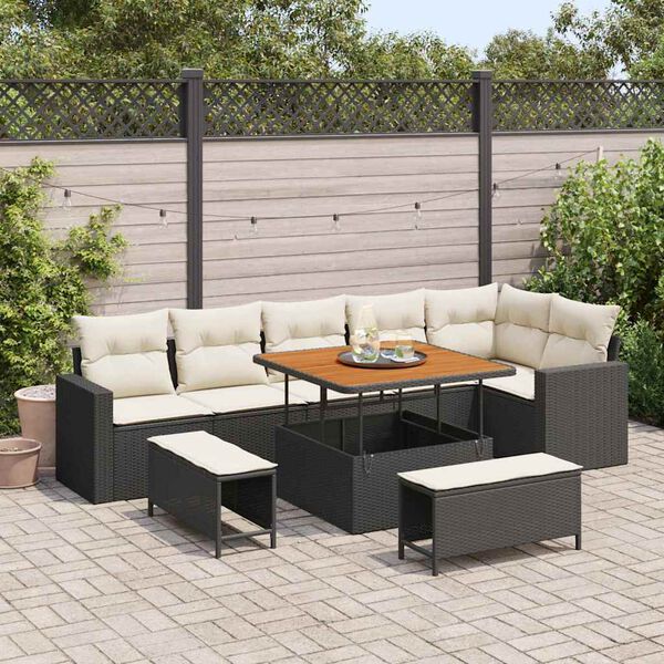 vidaXL Havesofa S&aelig;t 9 pcs Sort polyrattan