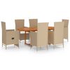 vidaXL spisebordss&aelig;t til haven 7 dele polyrattan beige
