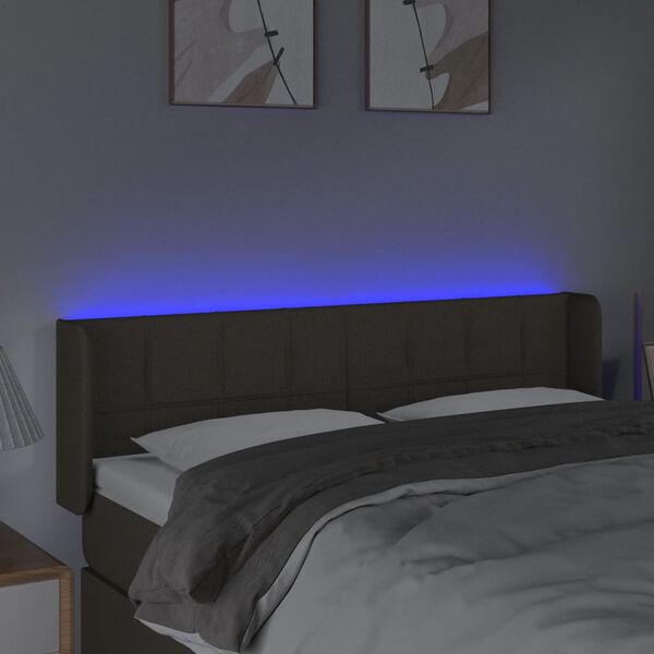 vidaXL sengegavl med LED-lys 147x16x78/88 cm stof gr&aring;brun