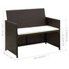 vidaXL 2-personers havesofa med hynder brun polyrattan