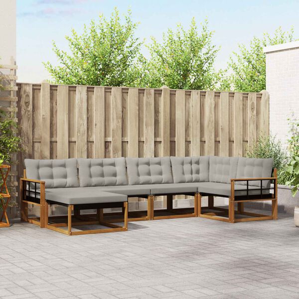 vidaXL Udend&oslash;rs sofagruppe 6 pcs Naturlig og Lys Gr&aring; Massivt Akacietr&aelig;