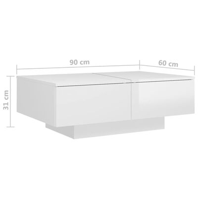 vidaXL sofabord 90x60x31 cm spånplade hvid højglans