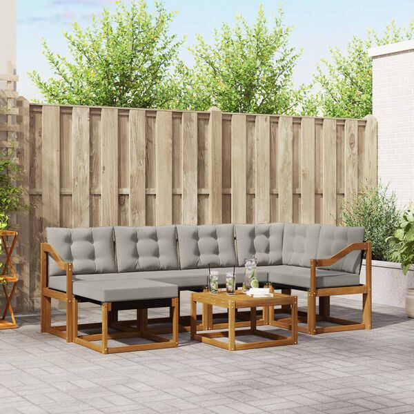 vidaXL Udend&oslash;rs sofagruppe med pude 7 pcs Naturlig og Lys Gr&aring;