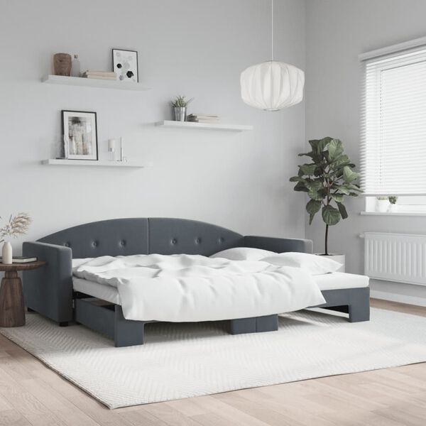 vidaXL daybed med udtr&aelig;k 90x190 cm velour m&oslash;rkegr&aring;