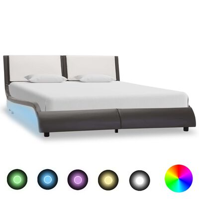 vidaXL sengestel med LED 120x200 cm kunstlæder grå og hvid