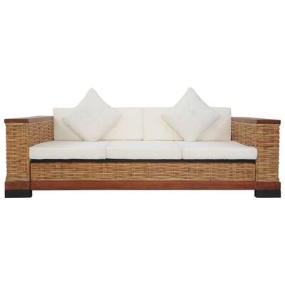 vidaXL 3-personers sofa med hynder naturlig rattan brun