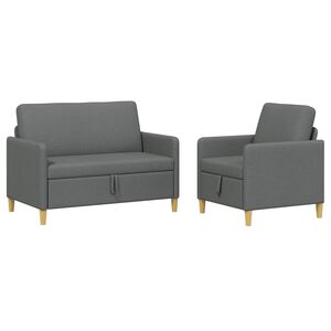 vidaXL Sofa s&aelig;t med opbevaring 2 stk. M&oslash;rkegr&aring; Polyester