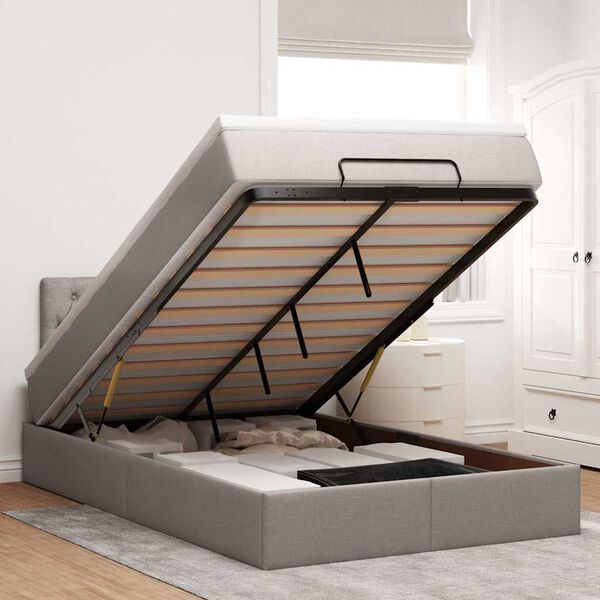 vidaXL ottoman seng med madras & LEDs 120x190cm stof gr&aring;brun