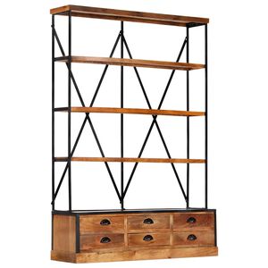 vidaXL bogreol i 4 niveauer 6 skuffer 122x36x181 cm massivt mangotr&aelig;