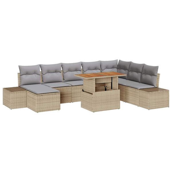 vidaXL Havesofa Sæt med opbevaring 9 pcs Beige Poly rattan