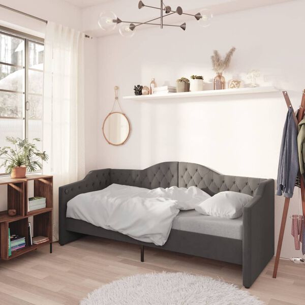 vidaXL daybed med madras og USB 90x200 cm stof m&oslash;rkegr&aring;