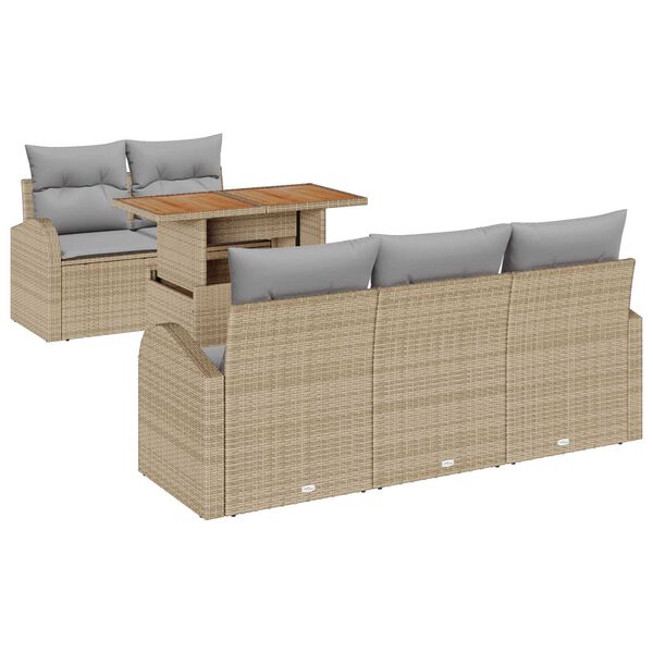 vidaXL Havesofa S&aelig;t med opbevaring 6 pcs Beige Poly rattan