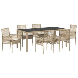 vidaXL Have Spisebordss&aelig;t 7 pcs Beige polyrattan
