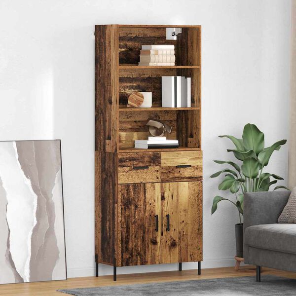 vidaXL Highboard Gammelt tr&aelig; 69,5 x 32,5 x 180 cm Konstrueret tr&aelig;
