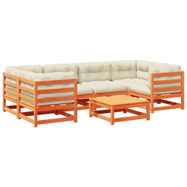 vidaXL sofasæt til haven 7 dele med hynder massivt fyr gyldenbrun