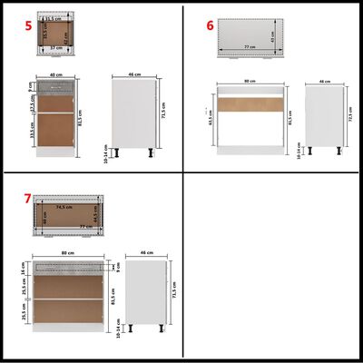 vidaXL køkkenskabssæt 7 dele spånplade betongrå