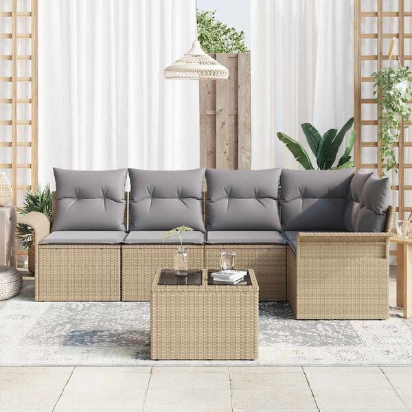 vidaXL Havesofa Sæt med pude 6 pcs Beige polyrattan