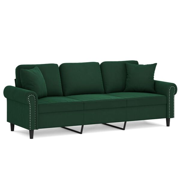 vidaXL 3-personers sofa med puder og hynder 180 cm velour m&oslash;rkebrun