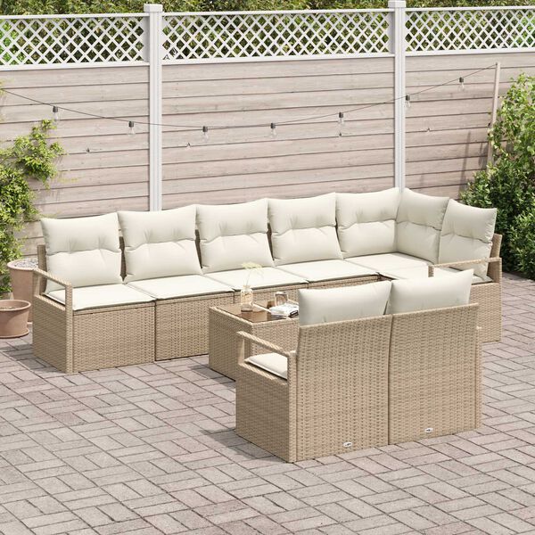 vidaXL Havesofa S&aelig;t med pude 9 pcs Beige og creme polyrattan